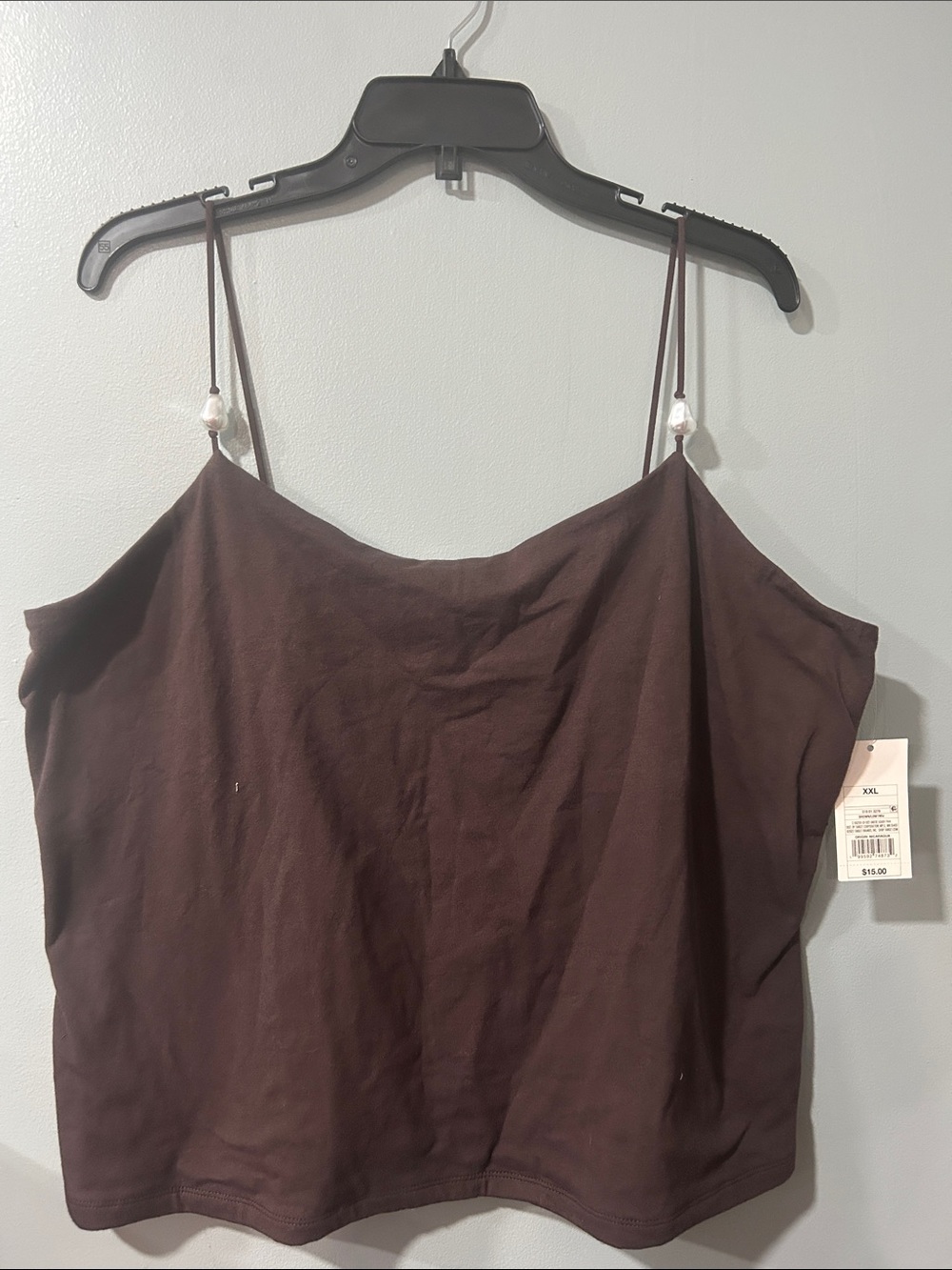 Brown Spaghetti Strap Cami Top with beads on strap  XXL PTP 23’ L 24’NWT